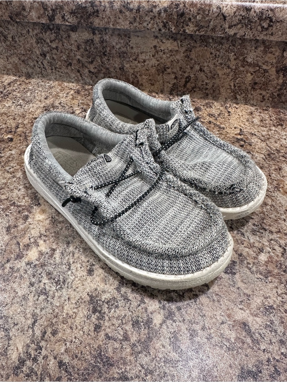 Hey Dude Kids Size 1 Gray Slip-On Knit Shoes